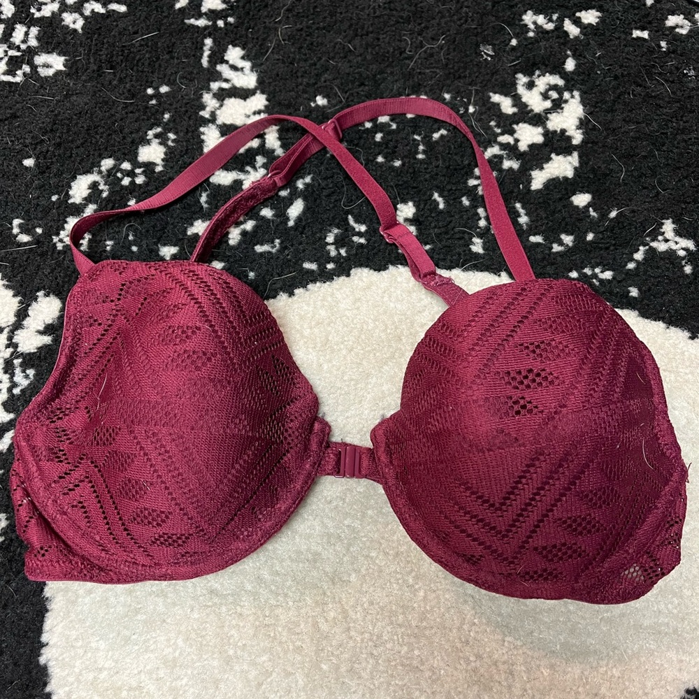 Burgundy bra, 34C, cross back, no thick padding, only worn once